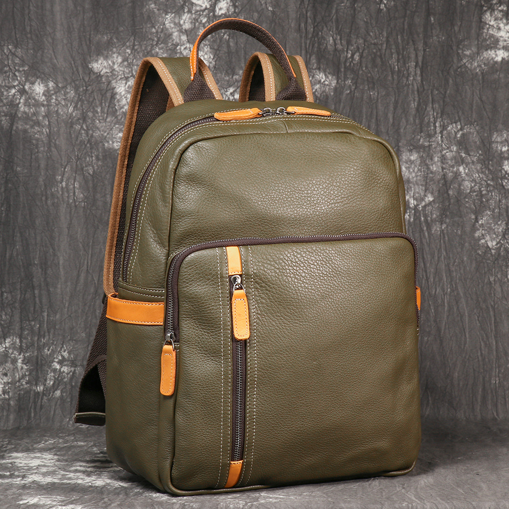 Men's Genuine Leather Travel Backpack Leisure College Teenager Backpacks School Backpack Man 15" Laptop Bag Leathfocus