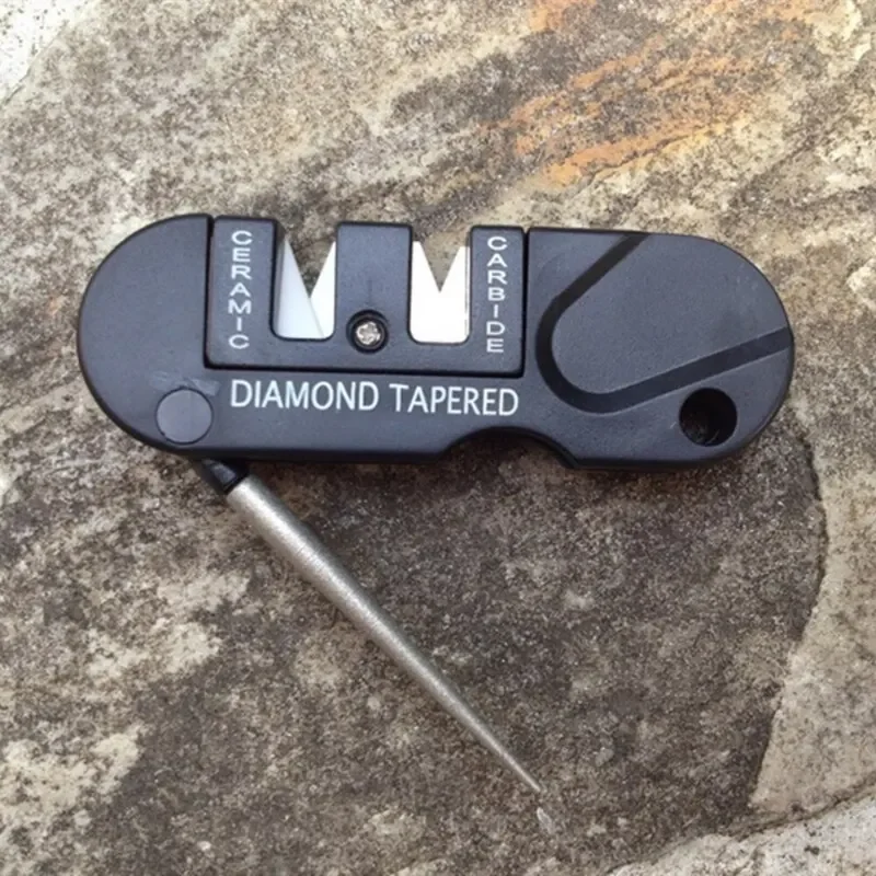 4-in-1 Mini แบบพกพาทังสเตนเซรามิคคาร์ไบด์มีด Whetstone Sharpener Multifunctional Camp เครื่องมือกลางแจ้ง