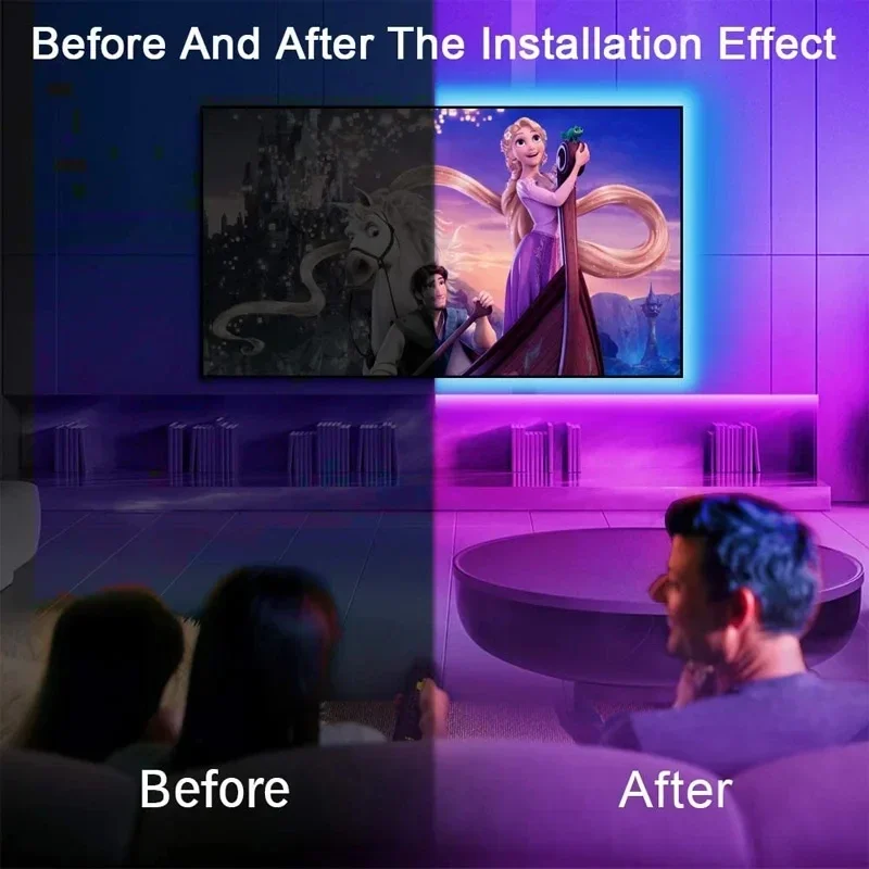 Tira de luces LED USB con Control por aplicación, cinta de lámpara Flexible con cambio de Color, 5050 RGB, para decoración de habitación, diodo de retroiluminación de TV