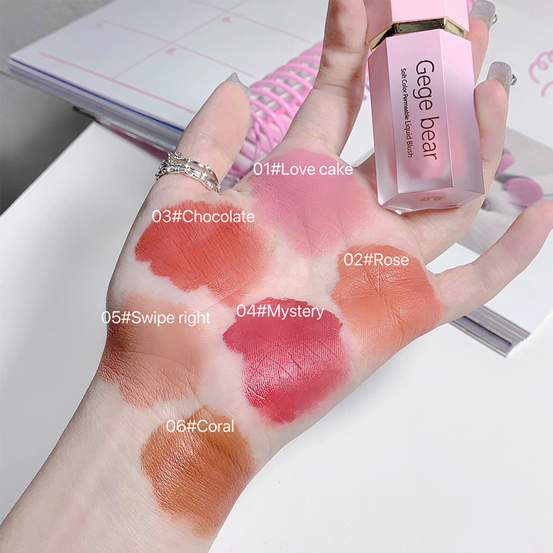 Gege bear blush líquido translúcido de cor macia hidrata claro e transparente branco elevador natural fosco blush para meninas