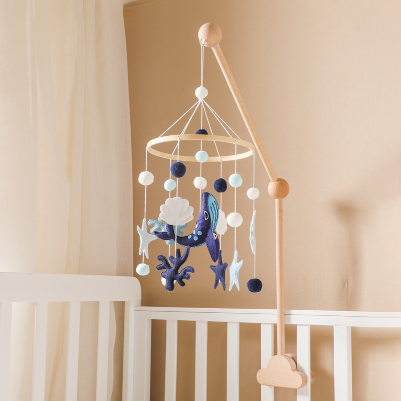 Hochet Baleine Océanique pour Bébé de 0 à 12 Mois, Cloche de Lit Mobile en Bois, en Feutre, Support de Jouets, Cadeau pour Nourrisson