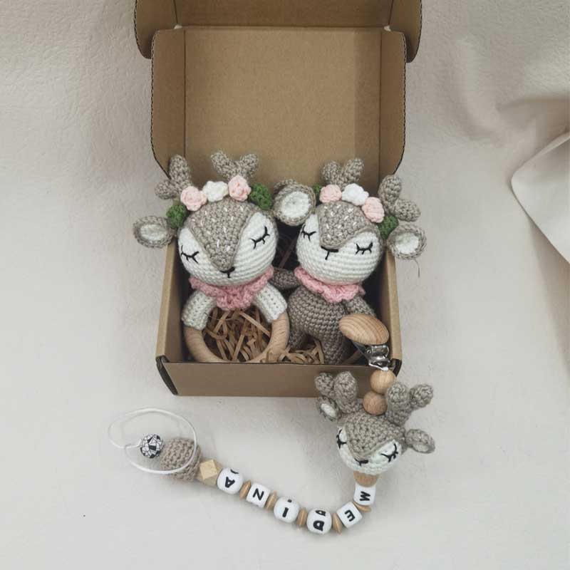 Newborn Mobile Gym Educational Ring Teething Toy Baby Cotton Baby Wooden Ring Rattle Crochet Wool Toy Customize Pacifier Chain