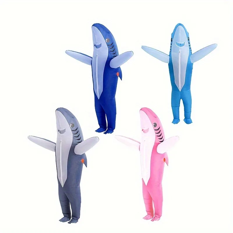 2 ขนาด,น่ารักที่ไม่ซ้ํากันยืน Shark Design Inflatable ชุด,ฮาโลวีนคริสต์มาสเล่นเครื่องแต่งกาย Props