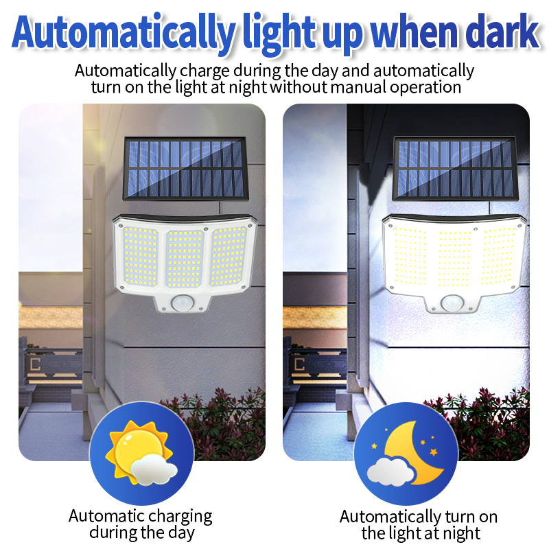 Sensor de movimento super brilhante, 3 modos, 153/210/240led, solar, externo, à prova d'água, com holofote de movimento, controle remoto para pátio, garagem