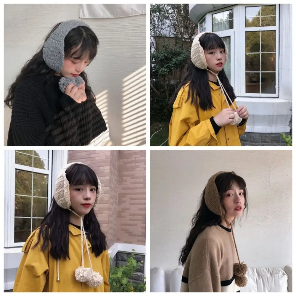 Orejeras de felpa Y2k de estilo coreano hechas a mano, orejeras gruesas suaves y cálidas de punto JK, Color sólido, a prueba de viento, cubierta para las orejas de invierno para niña