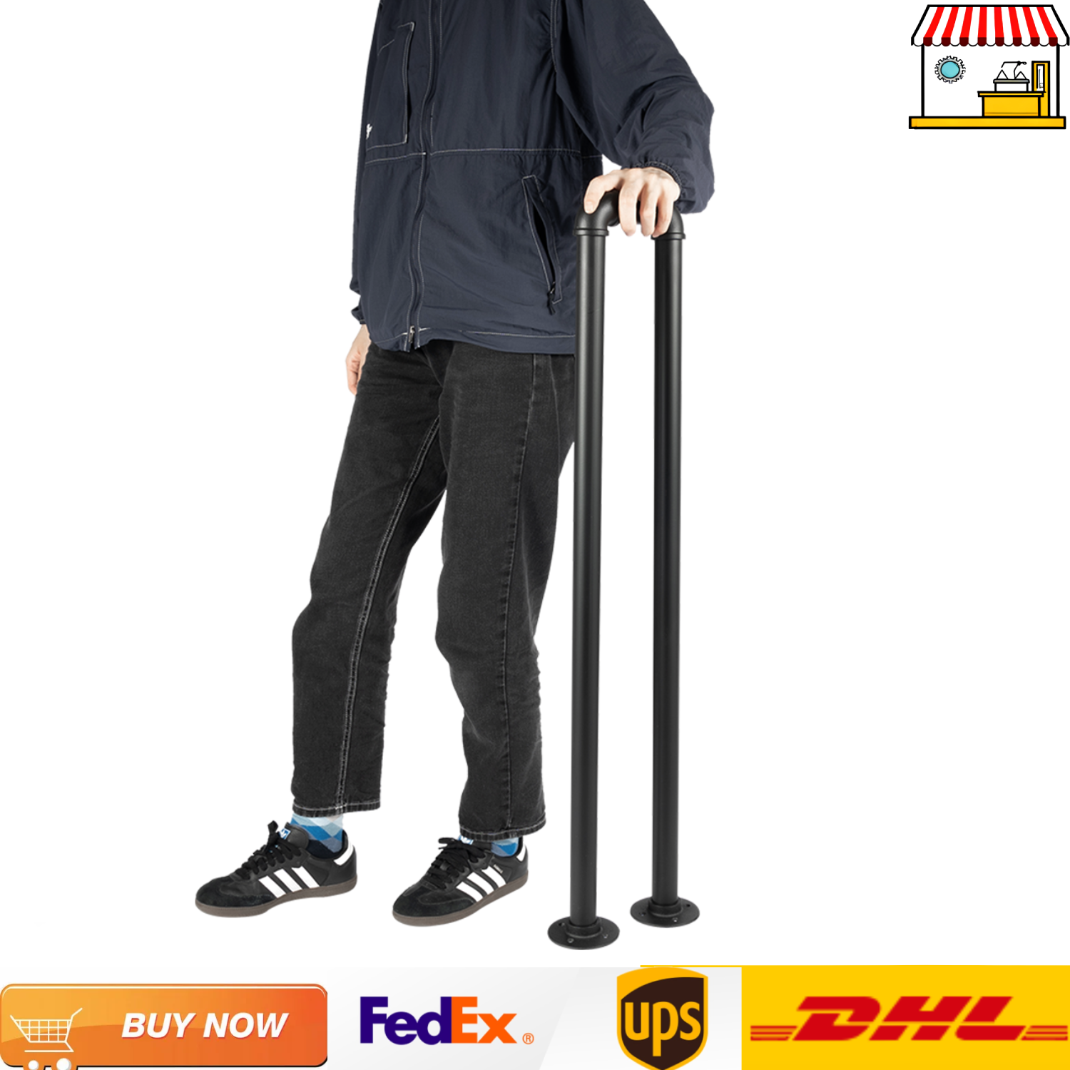 85/100CM Industrial Metal Handrail Elderly Support Stair Railing Black