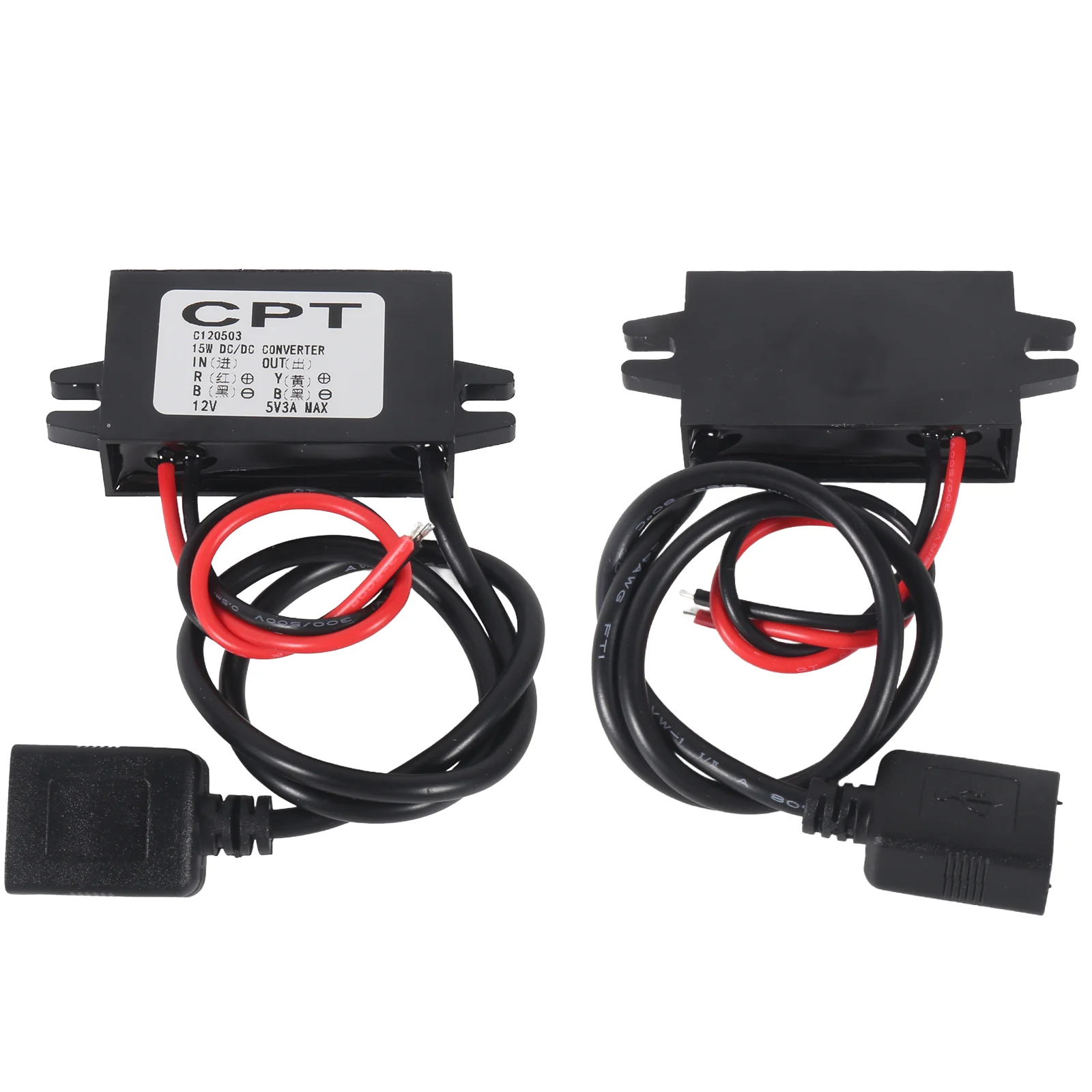 Convertidor impermeable de 12V a 5V, módulo reductor de DC-DC, adaptador de corriente USB-A hembra/Tipo C/doble USB/conector de cable abierto