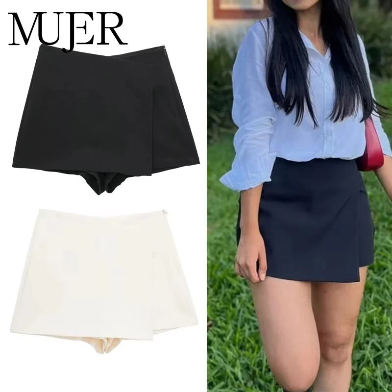 MUJER 2025 falda pantalón asimétrica para mujer, minifalda negra de cintura alta, pantalones cortos informales para mujer, Bermudas, falda de verano para mujer, pantalones cortos