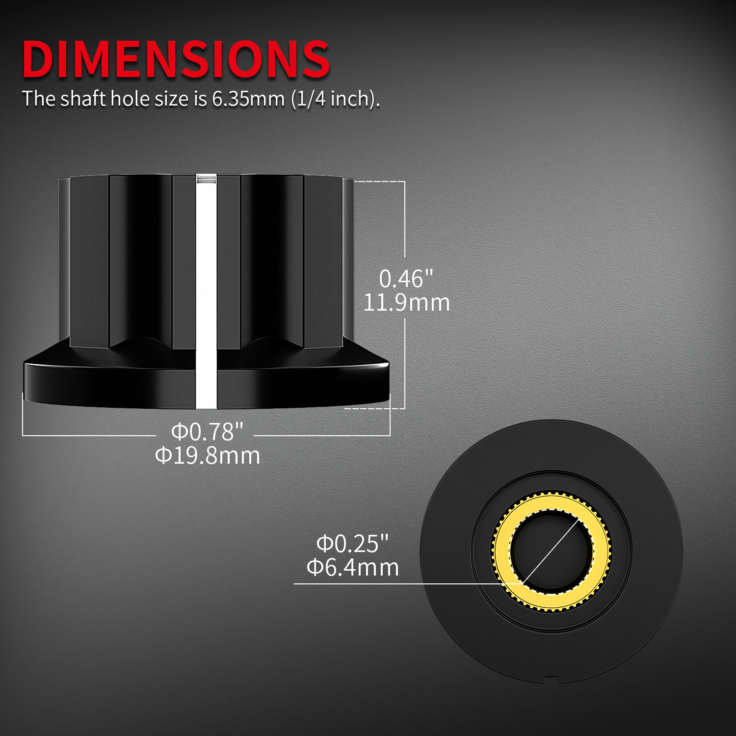 DAIERBUMP 10PCS 19.5x11.5mm 실버 톤 상단 전위차계 볼륨 조절 6.35mm 샤프트 기타 볼륨 손잡이 용 로터리 노브