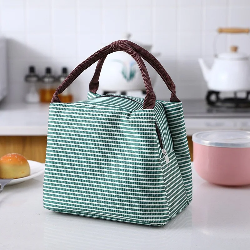 Nueva bolsa de almuerzo a rayas para mujer, bolsa isotérmica, bolsas térmicas para alimentos empaquetados, bolsa térmica, bolsa de almuerzo para niños, bolsa para refrigerador