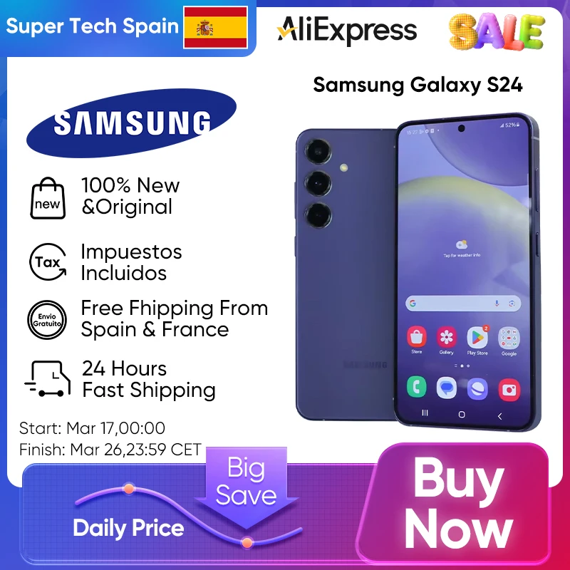 2024 Neues Samsung Galaxy S24 5G AI Smartphone Snapdragon 8 Gen 3 6,2" 120Hz AMOLED 2X Display 50MP Qual Kamera Handy 25W