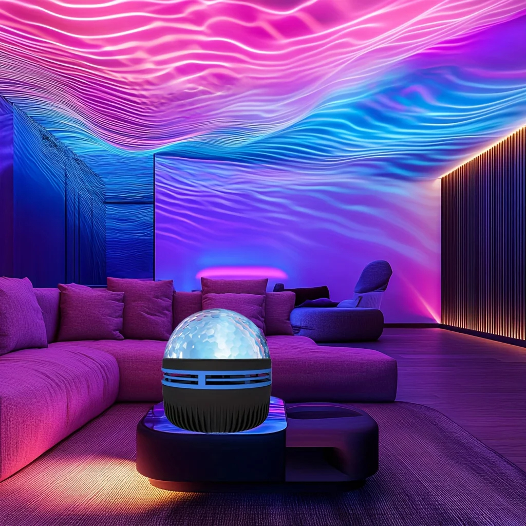 Projektor LED Galaktyki z Efektem Wody, RGB, Inteligentny Pilot, Lampa Aurora Gwiazd, KTV, Zasilany przez USB, Automatyczne Obrotowe Światło do Domu, Sypialni