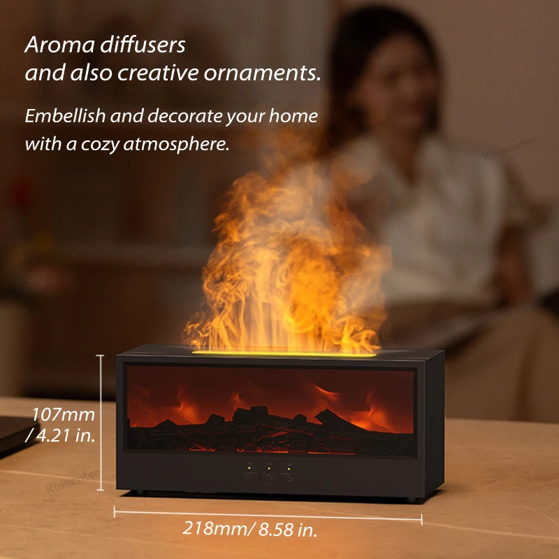 Creative Fireplace Aroma Diffuser 150ml Simulated Flame Air Humidifier with Remote and Waterless Auto Off for Home Room Gift