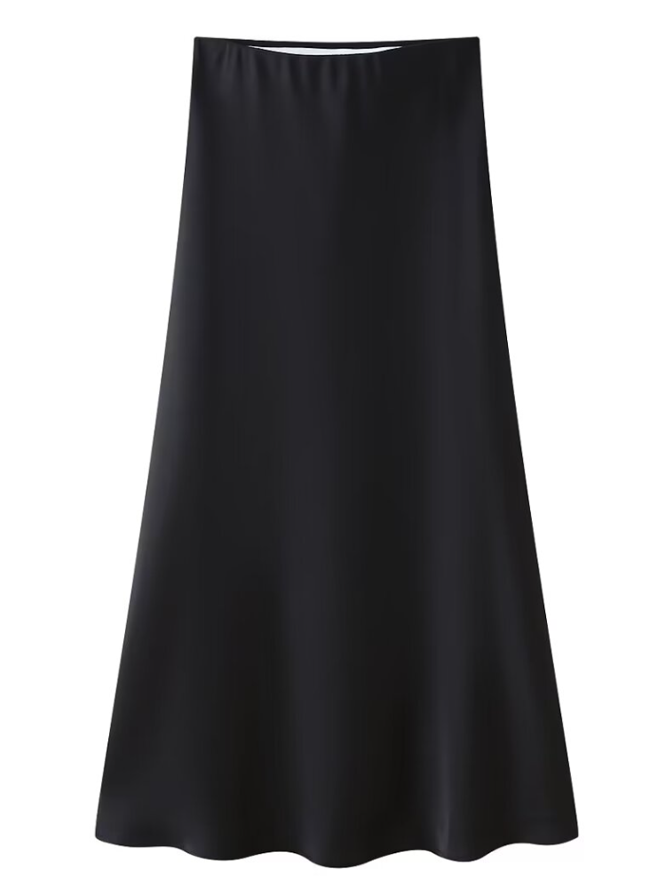ZEVITY 2024 Donne di Modo di Colore Solido Morbido Raso Midi Gonna A Vita Alta Femminile Vintage Casual Sottile Una Linea Gonne Mujer QUN6227