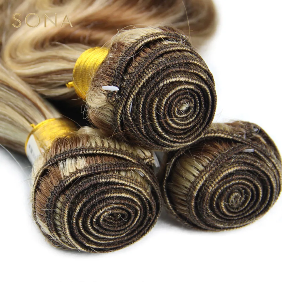Piano cor p4/613 pacotes de cabelo destacado com fechamento remy onda do corpo ombre cinza loira tecer cabelo humano com destaques