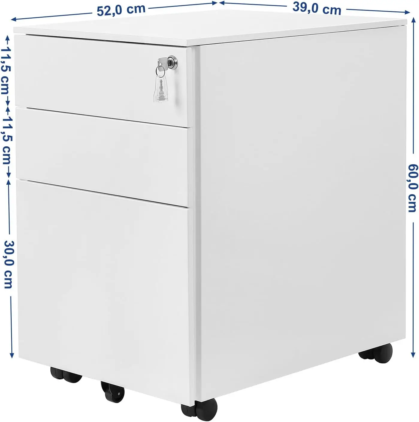 mit 3 Schubladen, vormontiert, abschließbarer Büroschrank mit Aufhängegistratur, für Akten, Dokumente, Schreibwaren, 52 x 39 x 60