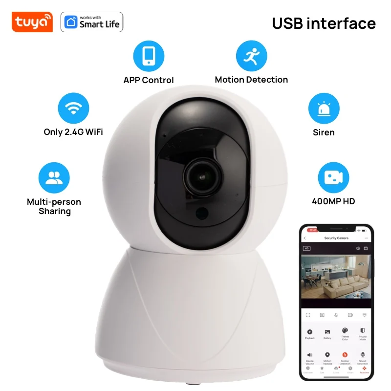 Cámara interior USB Tuya de 4MP, cámara de seguridad 2K para Monitor de bebé, cámaras Wifi PTZ para seguridad del hogar, cámara para mascotas con aplicación de teléfono