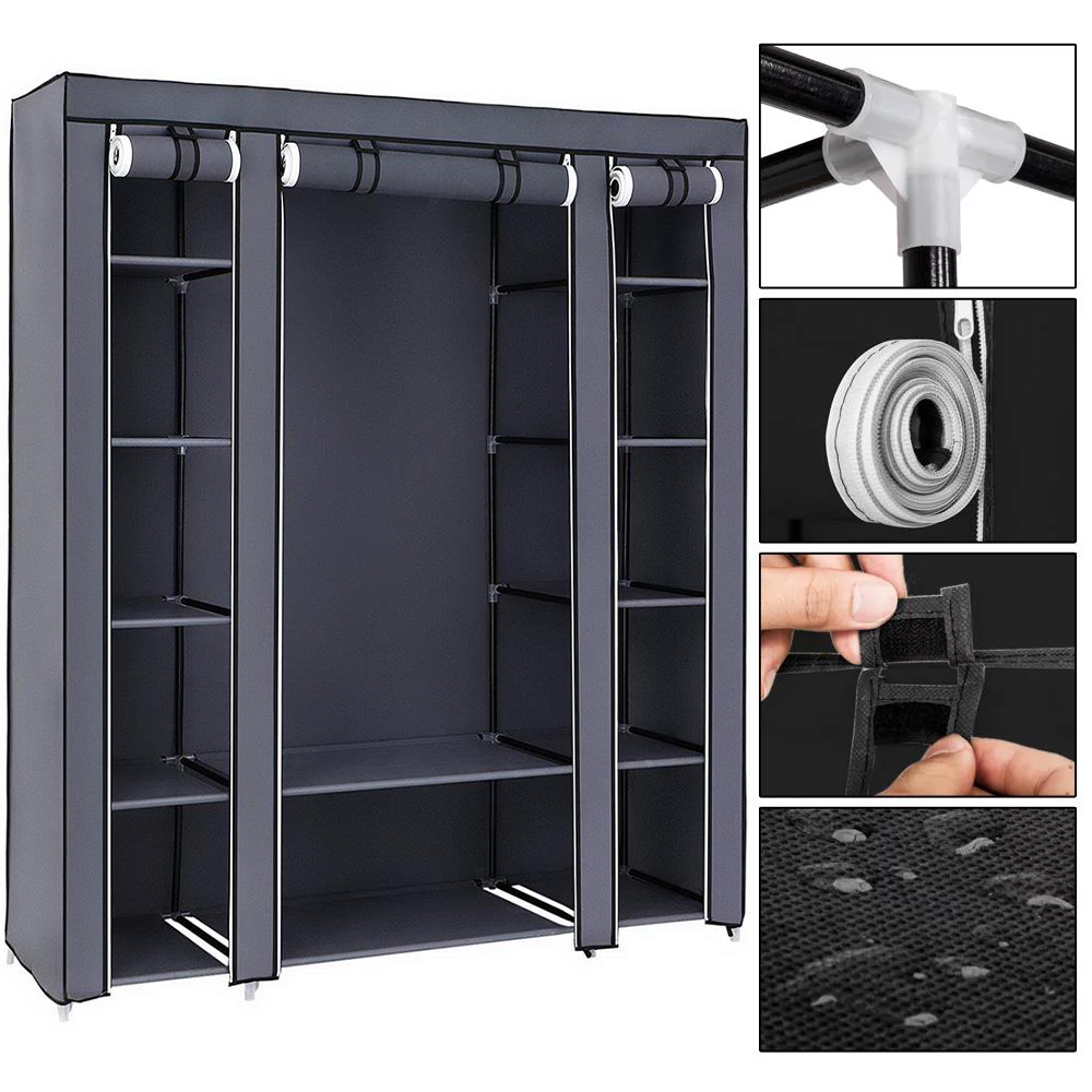 Portable Wardrobe Clothes Organizer Non-Woven Fabric Wardrobe Storage Cupboard for Bedroom 150 * 45 *175cm Storage Shelves