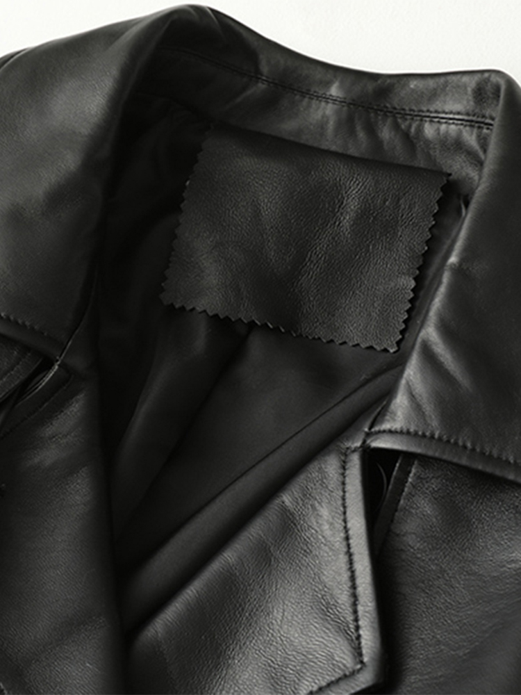 Nerazzurri-女性用ブラックレザージャケット,フェミニンな秋のコレクション,チェーンスリーブ,ダブルブレスト,合成皮革,5xl,6xl,7xl