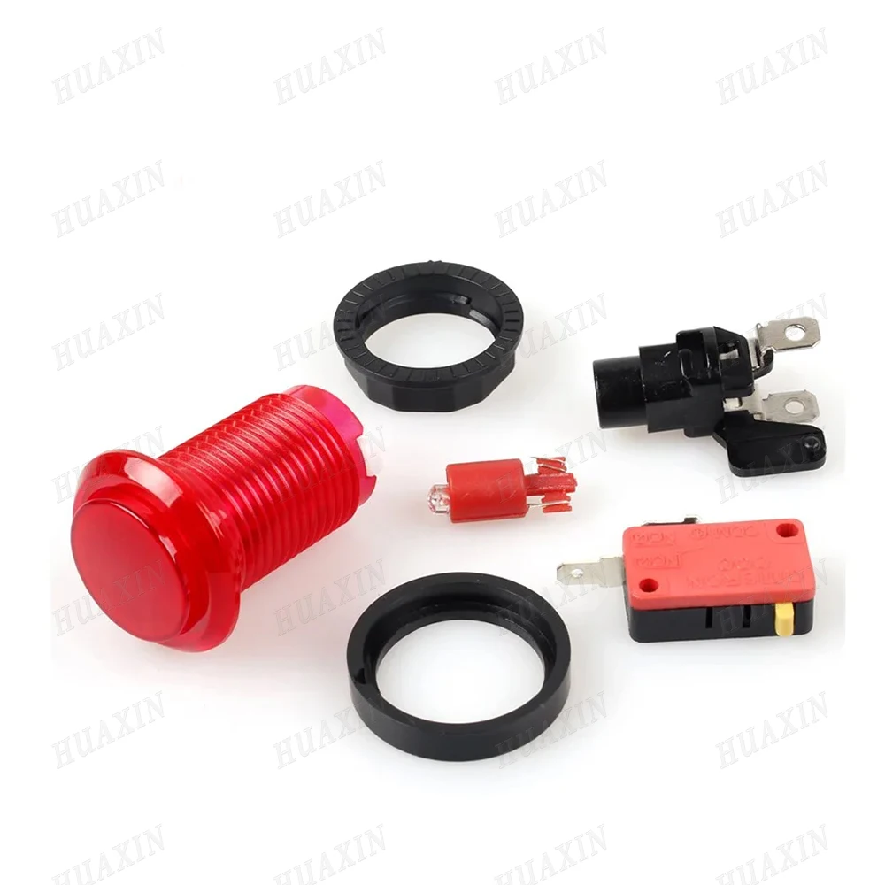 Pulsador totalmente transparente de 28mm con microinterruptor de lámpara LED de 12V y 5V para máquina de videojuegos de lucha Arcade, caja Pandora, 4,8mm
