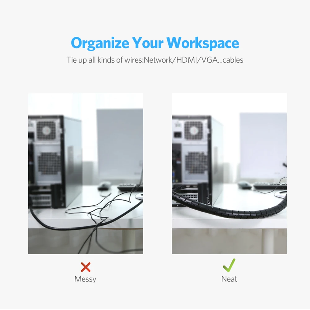 Organizador de cabo espiral flexível, 1.5/2m, 10/16mm, tubo de armazenamento, protetor de cabo, gerenciamento, enrolador de cabo, mesa, acessórios de cabo arrumado