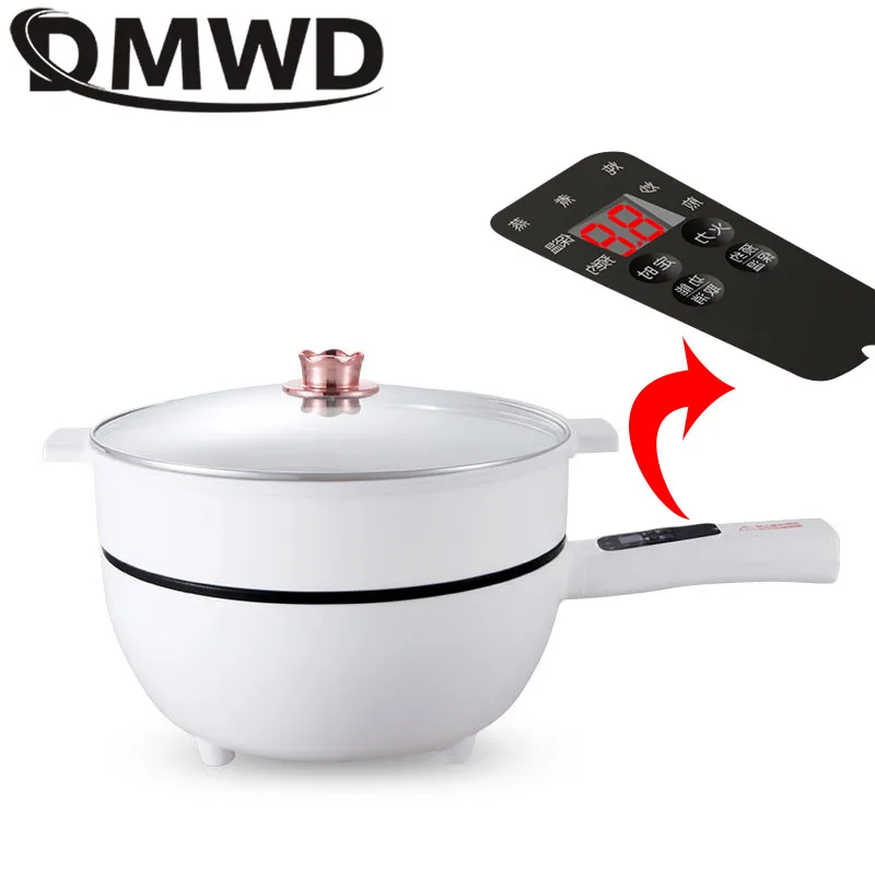 DMWD 3L Multifunktions-Elektro-Braten-Mahlzeiten-Wok, antihaftbeschichtete Bratpfanne, Dampfgarer, intelligenter rauchfreier Hot Pot Eintopf, Kochheizung