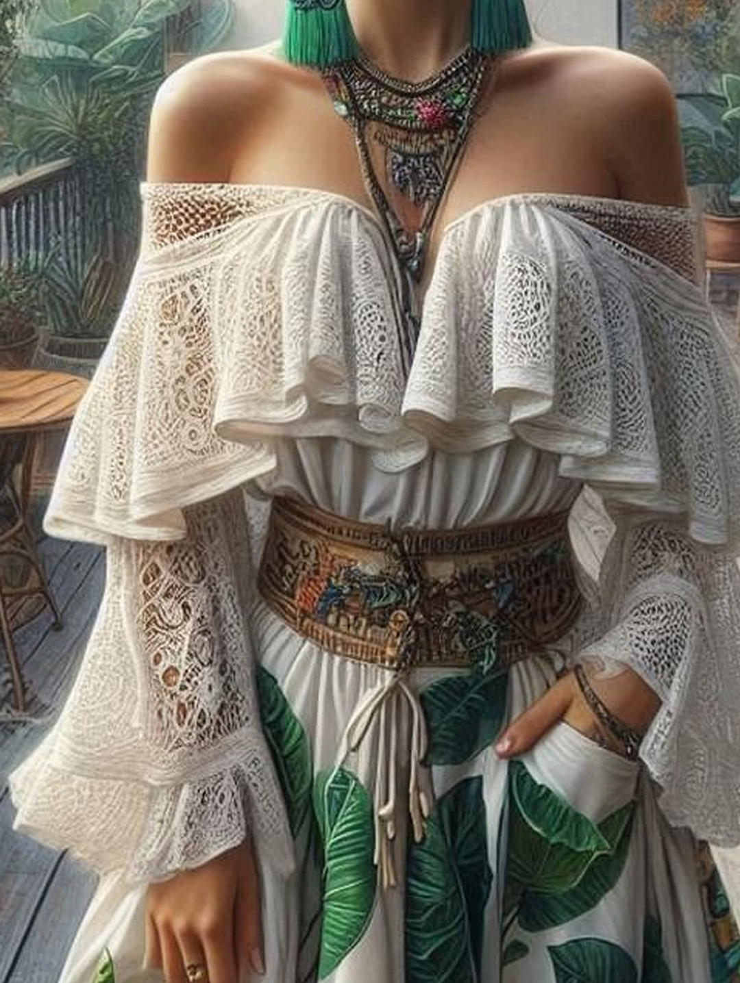 Frauen Top Elegante Bluse Off Schulter Top Langarm Einfarbig Spitze Hohl Hemd Flare Hülse Rüschen Crop Top Sommer Rohr Top