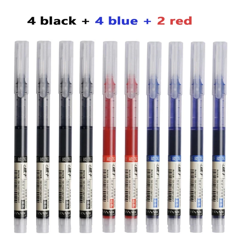 Caneta de gel líquida reta, 3-5 peças, secagem rápida, grande capacidade, 0.5mm, tinta preta azul para escrever, escola, escritório, material de papelaria