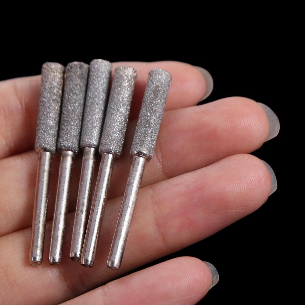 5pcs 4/4.8/5.5mm Diamond Coated Chainsaw Sharpener Stone Cylindrical Burr Abrasive Chainsaw File Polishing Gold Saw Sharpening