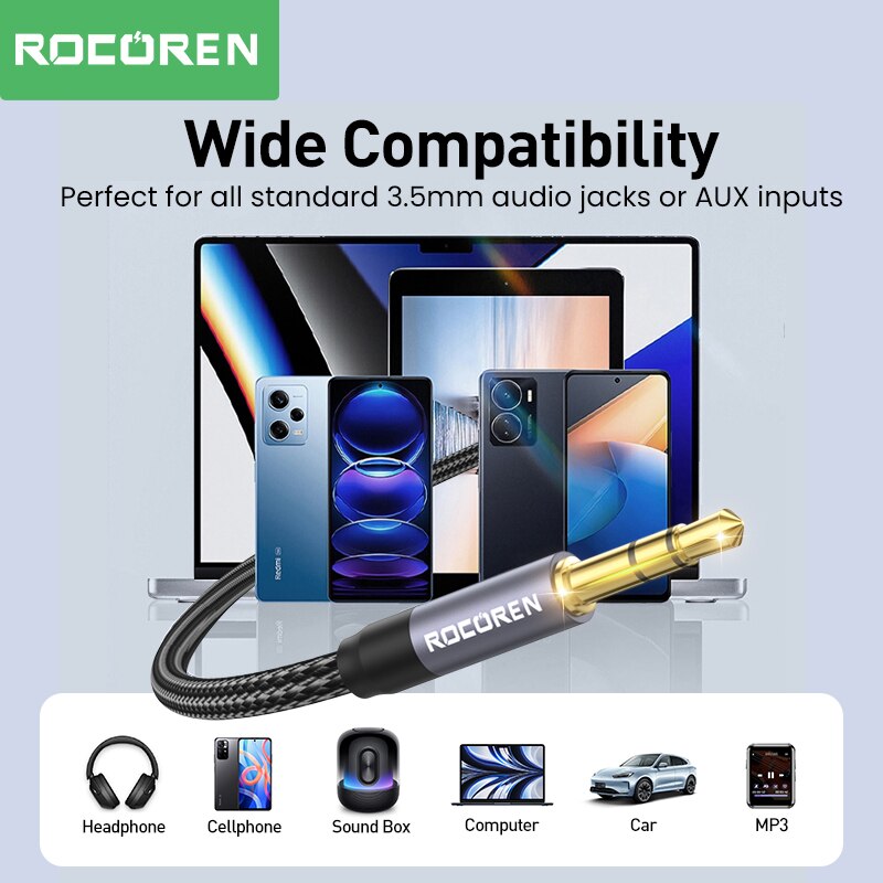Rocoren 3.5mm Jack Audio Cable Jack 3.5mm Male to Male Audio Aux Cable For Phone Headphone Car MP3 Speaker Computer Aux Cord 5M
