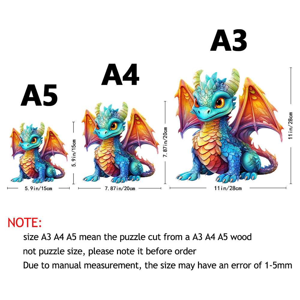 Holzpuzzle, farbiger Drache, Geschenkbox, schönes Geschenk, unregelmäßig geformtes Puzzle, Weihnachtsgeschenk, Stressabbau für Erwachsene, Familie