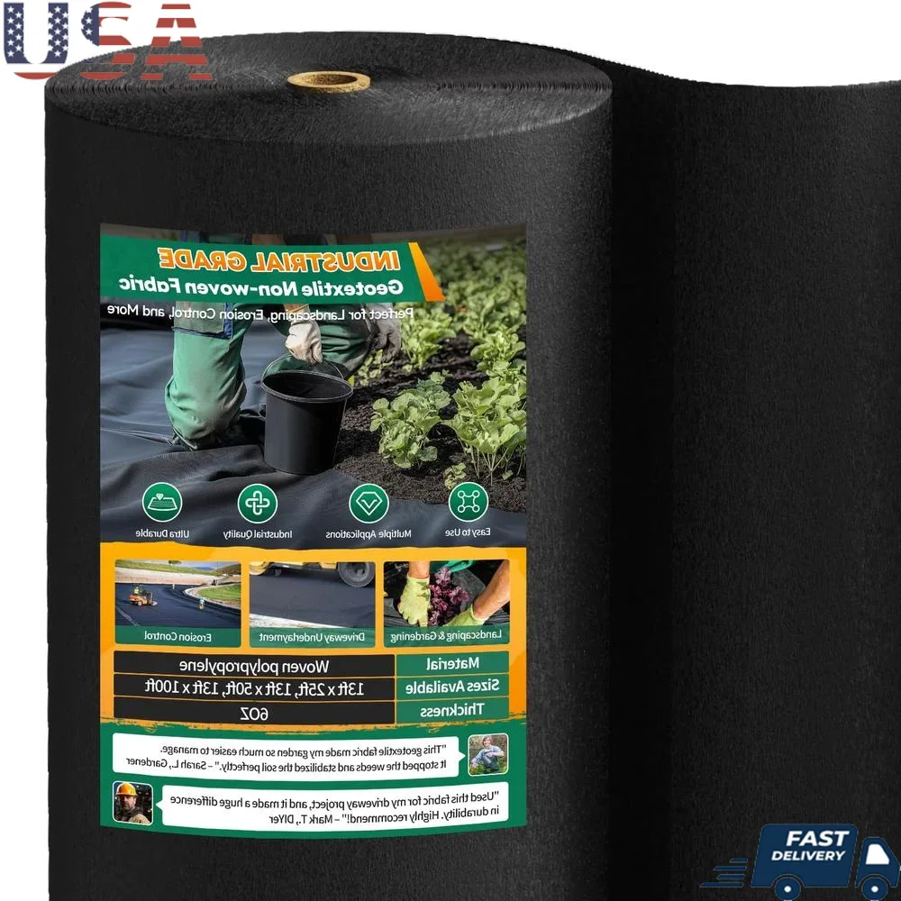 Non-Woven Geotextile Fabric 13x25FT Heavy-Duty Landscaping Weed Barrier French Drain Role