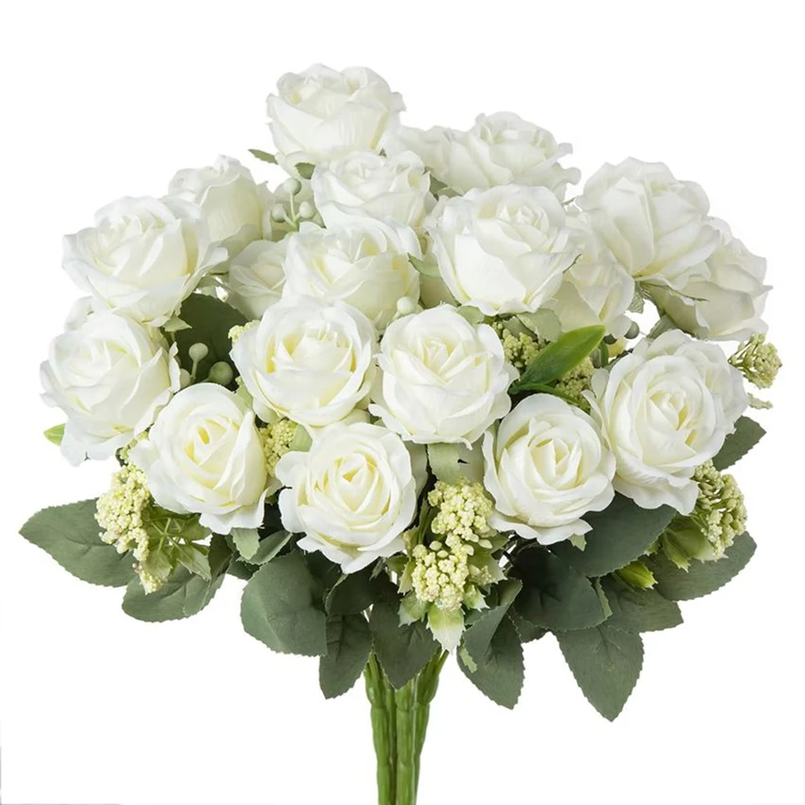 Flores artificiales de seda, ramo de rosas para el Festival, jarrón de Mesa para el hogar, ramo de novia, decoración de bricolaje, utilería para escenario