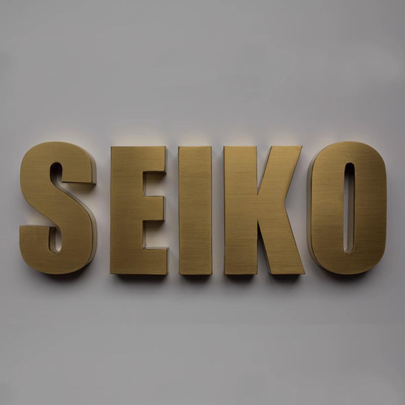 Benutzer definierte Außen beschichtung Gold Titan 3d gebürstet Edelstahl Buchstaben, goldene Farbe Metall Logo Shop Zeichen