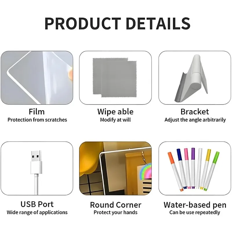 Light Up Acrylic Message Board Rewritable DIY Children's Glowing Drawing Board Message Lamp With 7 Colorful Pens