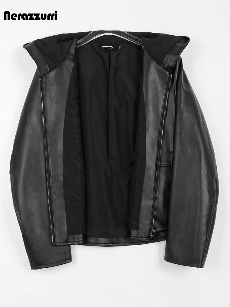 Nerazzurri Frühling Herbst Schwarz Kurze Weiche Licht Pu Leder Jacke Frauen mit Kapuze Zipper Wasserdicht Casual Regenmantel Kleidung 2022