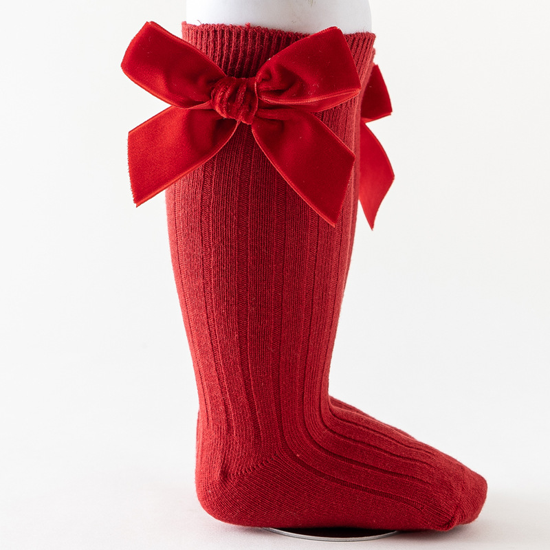 ベビークリスマス女の子靴下秋冬幼児ビッグリボンニーハイロング子供靴下ソフトコットンレッド新生児 Socken のための 0-5 年