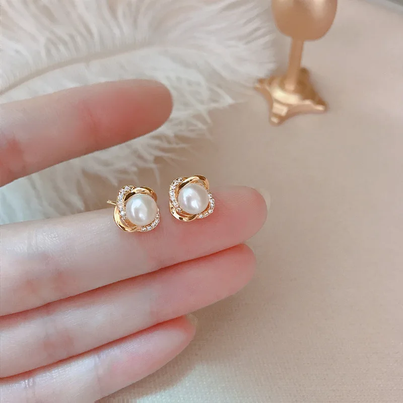 Joyería de oro de 14k de lujo, Pendientes de oro auténtico, Pendientes de tuerca de lujo con perlas de circón para mujer, Pendientes Brincos Bijoux