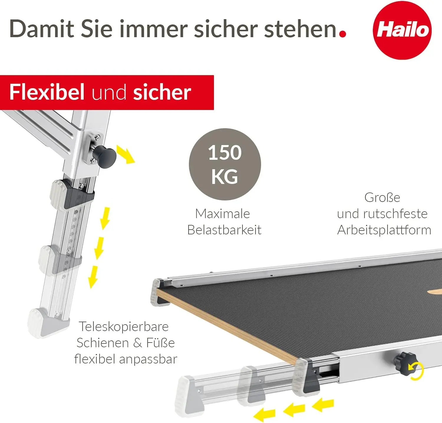 Treppen plattform mit rutsch fester Siebdruck platte, Tragegriff, eingebauter Wasserwaage, Sohlen füße mit weichem Griff, maximale Belastung 150 kg, a