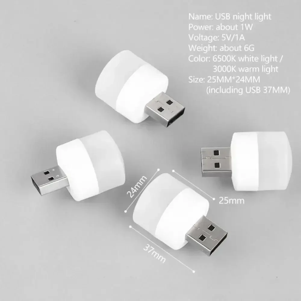 Luz nocturna USB Multicolor, Mini luz LED nocturna, lámpara con enchufe USB, Banco de energía, carga, luces de libro USB, lámparas de lectura redondas pequeñas