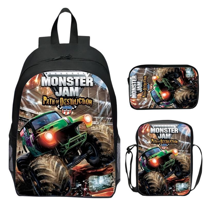 Monster Jam Monster Truck Three Piece Set Children's Backpack Elementary School Backpack Kindergarten Backpack