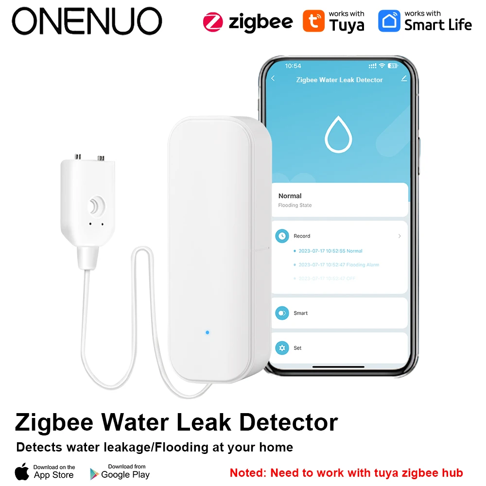 ONENUO TUYA Zigbee Детектор Утечки Воды Приложение Smart Life Удаленный Мониторинг Обнаружение Наводнения Охранная Сигнализац...