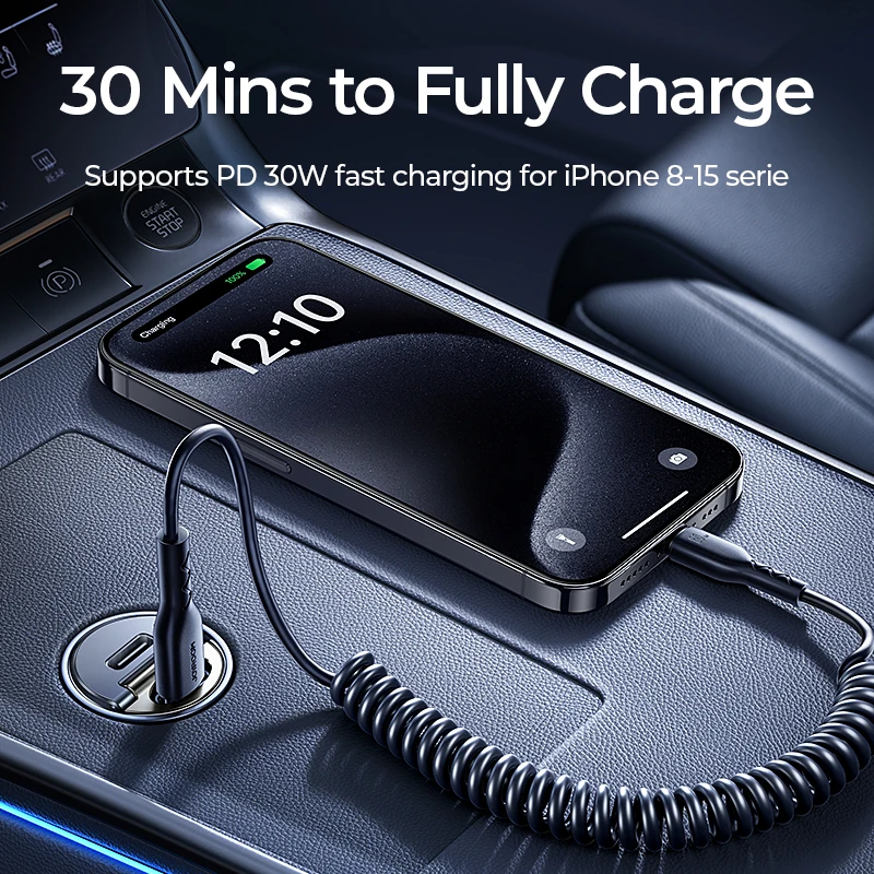 Joyroom Автомобильное мини-зарядное устройство 30 Вт, USB Type-C, два порта для быстрой зарядки