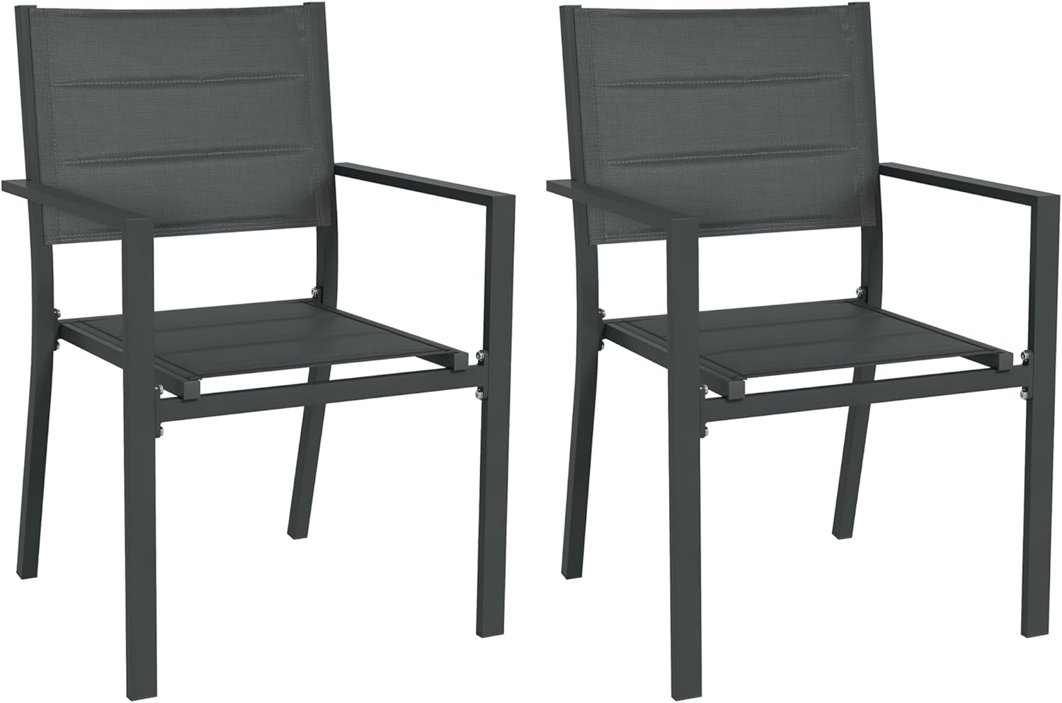 2 Pieces Garden Dining Chairs, Aluminium Outdoor Armchair for 2 with Breathable Mesh Fabric, Design, Dark Gre