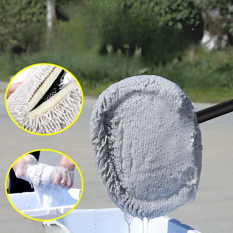 แปรงล้างรถแปรงทําความสะอาดรถยนต์ Telescoping Long Handle Mop ผมนุ่ม Chenille ไม้กวาด Universal Window Wash อุปกรณ์เสริมอัตโนมัติ