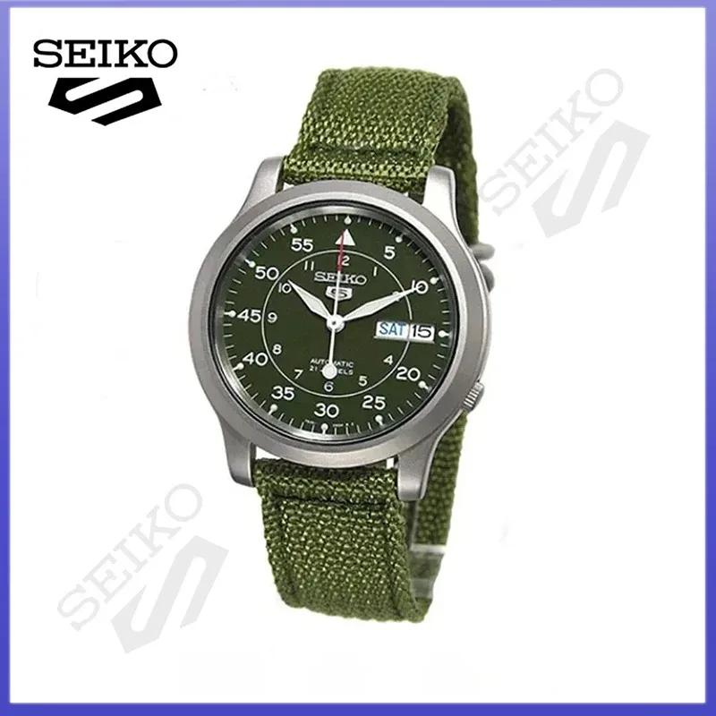 SEIKO SNK805 Relojes para hombre 5 relojes de cuarzo de acero inoxidable con reloj de cuarzo de lona verde Relojes para hombre