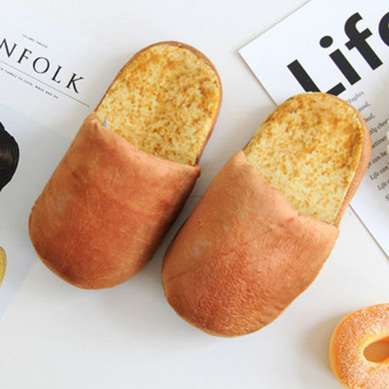 Zapatillas de algodón de pan de simulación, pantuflas de algodón cálidas de felpa antideslizantes con fondo suave para el hogar de invierno
