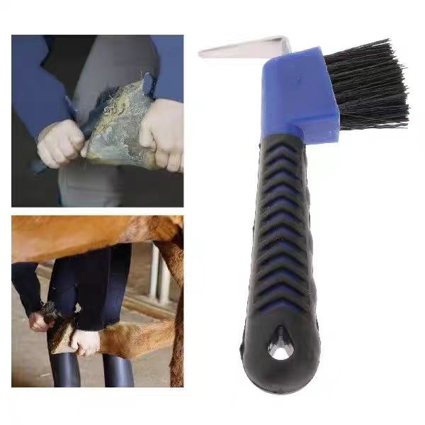 Brosse robuste en forme de fer à cheval avec poignée, adaptée aux chevaux, aux ânes, aux chèvres