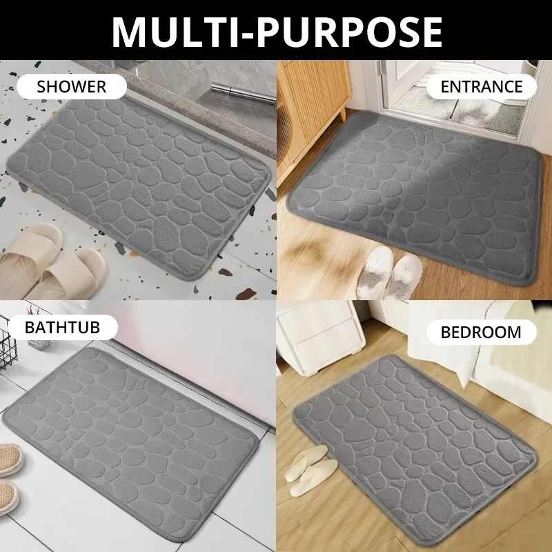 1 PC หน่วยความจําโฟมนูนกํามะหยี่พรมห้องน้ําห้องนั่งเล่นแผ่นกันลื่น Cobblestone ชั้นตกแต่งบ้าน