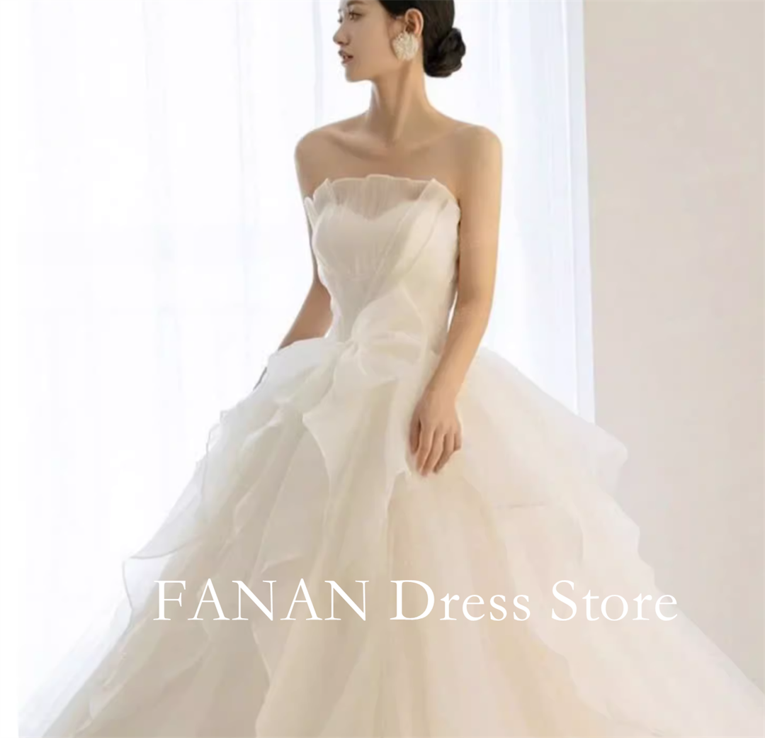 FANAN Customized Korean Strapless Ivory Organza Wedding Dress Elegant A-Line Corset Back Classic Bride Dresses Bridal Gowns